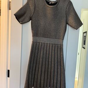 Gold Metallic Pleated Short Sleeve Dress